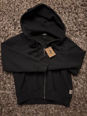 Stussy Black Hoodie with Workgear Patch - Cream Label